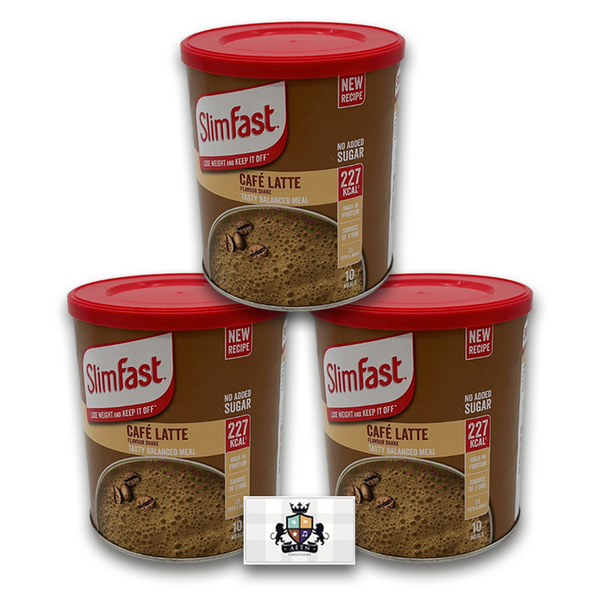 AETN Creations SlimFast Diet Meal Shake Bundle -  High Protein Shake Pack of  3  in 10 Servings Cafe Latte Flavour plus AETN Creations Fridge Magnet, Tape Measure and Meal Planner