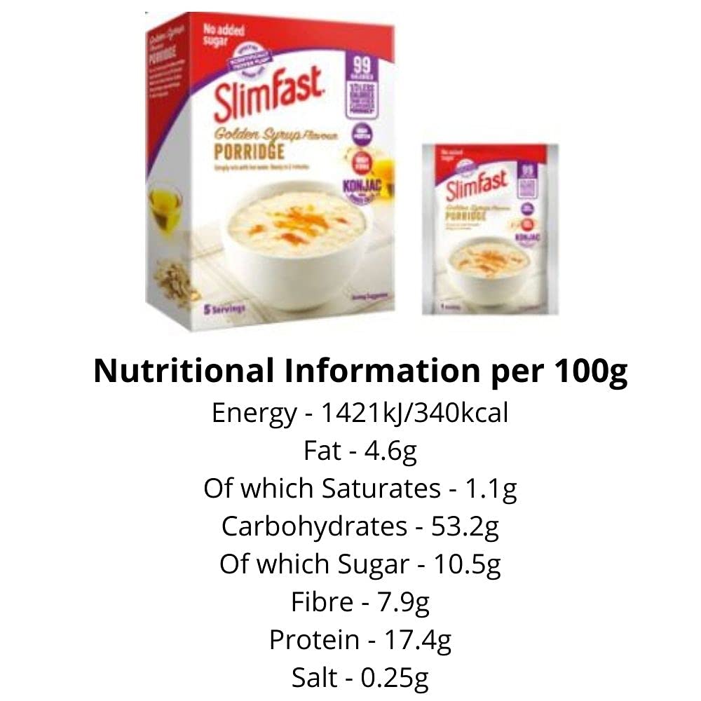 Porridge Slim Fast - Golden Syrup Flavour 4 Boxes With 5 Servings Each, 99 Calories Per Portion, Balanced Breakfast Meal Or Snacks With High Protein And High Fibre