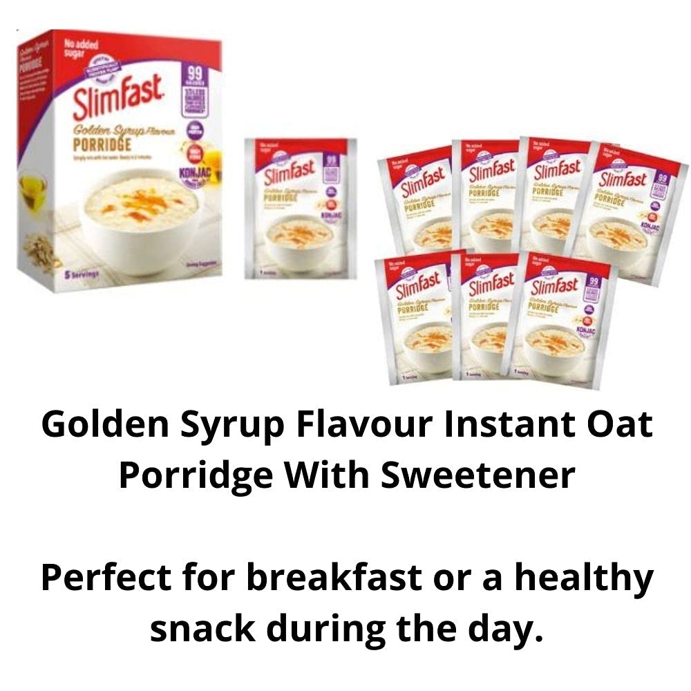 Porridge Slim Fast - Golden Syrup Flavour 4 Boxes With 5 Servings Each, 99 Calories Per Portion, Balanced Breakfast Meal Or Snacks With High Protein And High Fibre