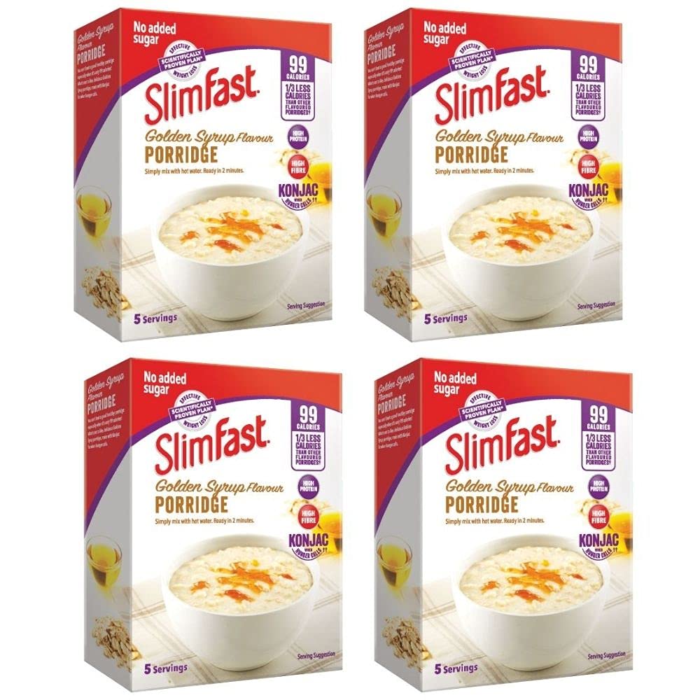 Porridge Slim Fast - Golden Syrup Flavour 4 Boxes With 5 Servings Each, 99 Calories Per Portion, Balanced Breakfast Meal Or Snacks With High Protein And High Fibre