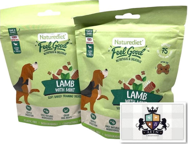 Training Treats For Dogs Pack Of 2x100g Feel Good Lamb And Mint Flavour Soft Baked Biscuits In Natural Ingredients Plus AETN Creations Fridge Magnet Grain-Free Snacks Over 2 Months