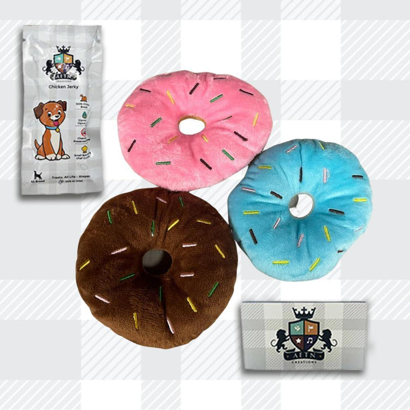 AETN Creations Medium Puppy Wet Dog Food 10x140g Pouches Plus Jerky Treat, And Push Doughnut Toy - Delicious, Fun Pack For Breed Puppies