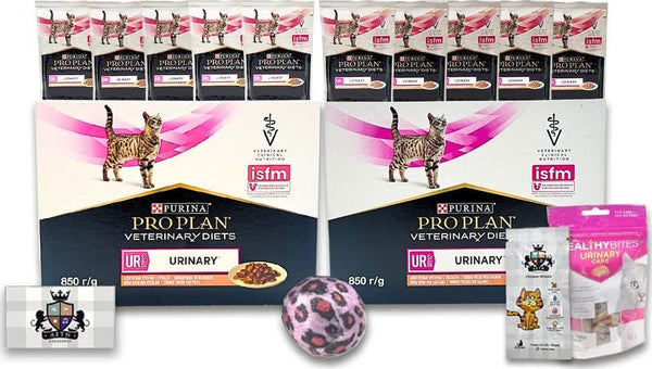 AETN Creations Pro Plan UR Urinary Bundle 10x85g Wet Cat Food Pouches Mixed Pack (5 Chicken / 5 Salmon) Treats, Toy And