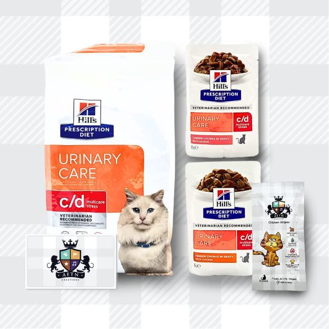 AETN Creations Urinary Care C/D Stress Pack For Adult Cats 1.5kg Dry, 2x85g Wet In Chicken And Salmon Treat With Health Issues