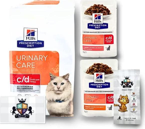 AETN Creations Urinary Care C/D Stress Pack For Adult Cats 1.5kg Dry, 2x85g Wet In Chicken And Salmon Treat With Health Issues