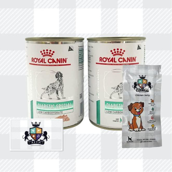 Diabetic Special Low Carbohydrate Dog Food Bundle Pack Of 2x410g Tins Wet Plus AETN Creations Chicken Treat Specially Formulated To Support Your Dog&#039;s Health