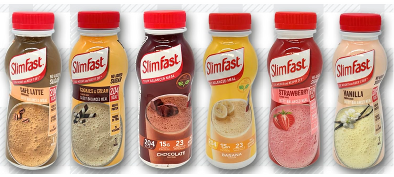 6 Ready-To-Drink Slim Fast Shakes Weightloss Bundle with Tape Measure - Chocolate, Strawberry, Vanilla, Banana, Cookies & Cream, Café Latte