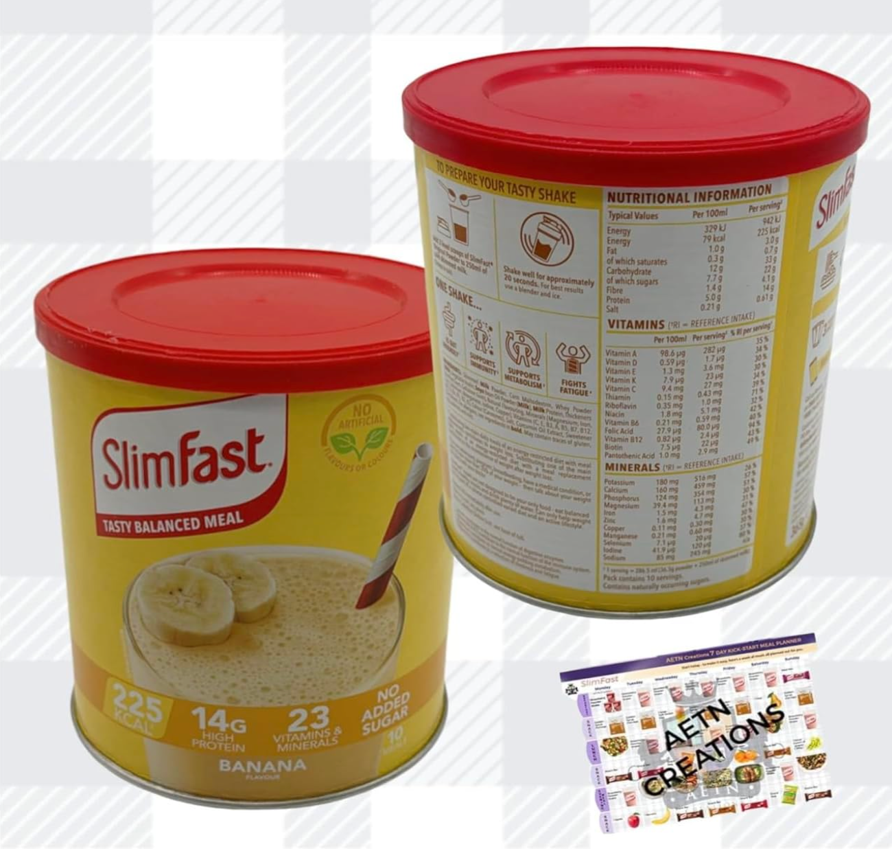 Slim Fast Best Sellers Pack of 4 Tubs Meal Replacement Shakes with Meal Planner Chocolate, Strawberry, Café Latte & Banana, High-Protein, Low-Calorie Diet Shake