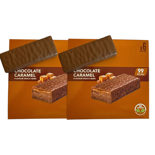 AETN Creations Chocolate Caramel Snack Bars 2x6 Pack – Low Calorie 99kcal Bars, Chocolate Coated with AETN Creations Meal Planner Guide