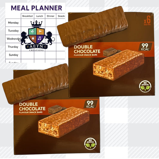 AETN Creations Double Chocolate Snack Bars 2x6 Pack – Low Calorie 99kcal Treat Bars with AETN Creations Meal Planner Guide