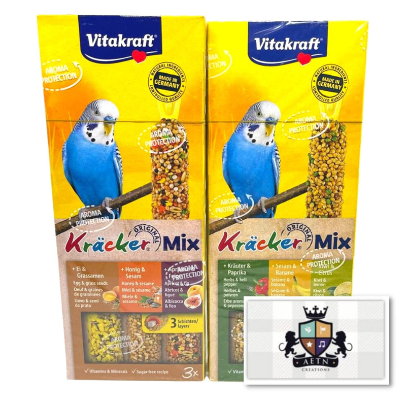 AETN Creations Delicious 2 Pack of Cracker Treats for Budgies Vitakraft plus AETN Fridge Magnet Kracker Bird Food with Vitamins