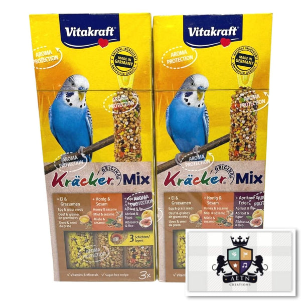 AETN Creations Budgies Krackers Trio-Mix 2 Packs Egg, Apricot & Fig and Honey from Vitakraft Plus an AETN Creations Magnet 260g