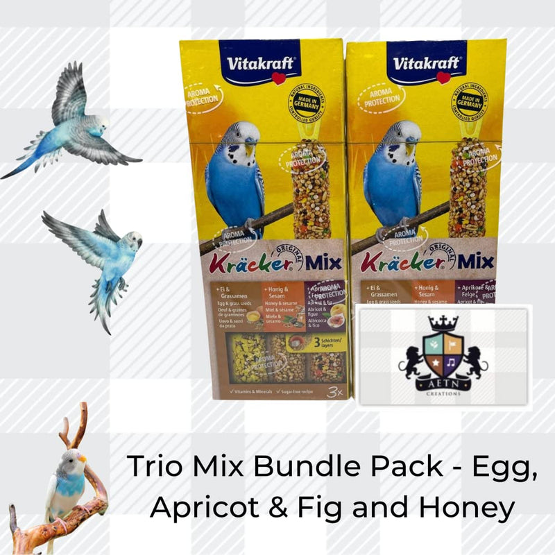 AETN Creations Budgies Krackers Trio-Mix 2 Packs Egg, Apricot & Fig and Honey from Vitakraft Plus an AETN Creations Magnet 260g