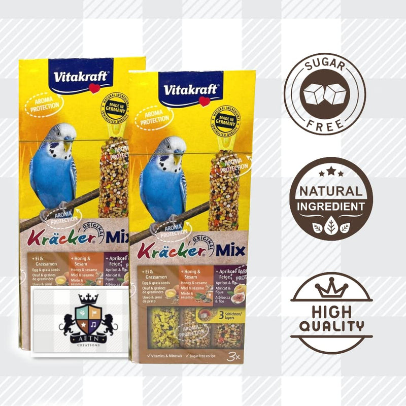 AETN Creations Budgies Krackers Trio-Mix 2 Packs Egg, Apricot & Fig and Honey from Vitakraft Plus an AETN Creations Magnet 260g