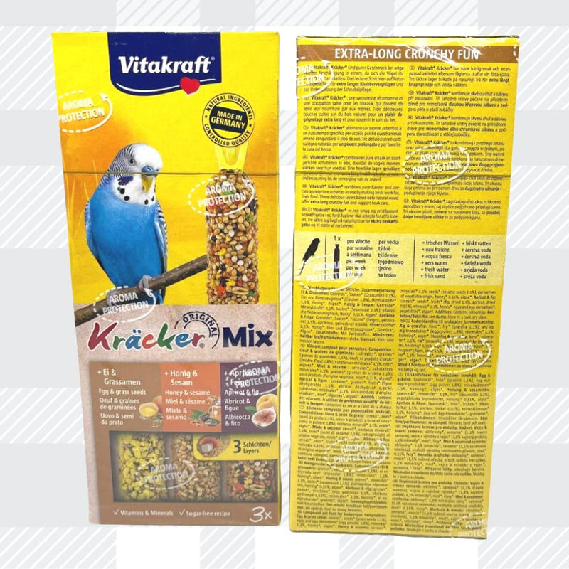 AETN Creations Budgies Krackers Trio-Mix 2 Packs Egg, Apricot & Fig and Honey from Vitakraft Plus an AETN Creations Magnet 260g