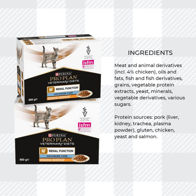 AETN Creations Pro Plan NF Renal Function Wet Mixed Cat Pouches Advance Care Chicken 10x85g and Salmon 10x85g in Gravy with AETN Treat for Adult Cats with Chronic Renal Illnesses