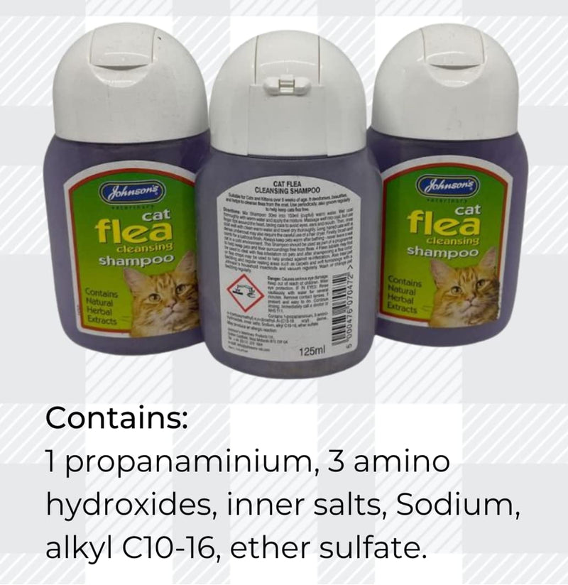 AETN Creations Cat Flea Shampoo Bundle of 3x125ml Johnson Flea Cleansing Shampoo for Cat's and AETN Creations Chicken Cat Treat