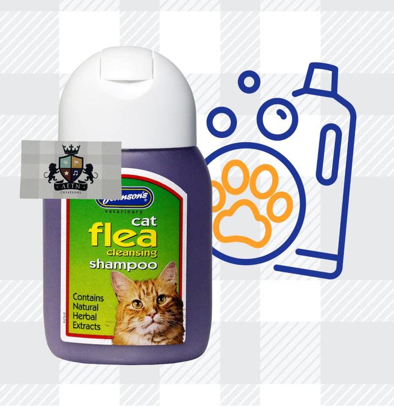 AETN Creations Cat Flea Shampoo Bundle of 3x125ml Johnson Flea Cleansing Shampoo for Cat's and AETN Creations Chicken Cat Treat