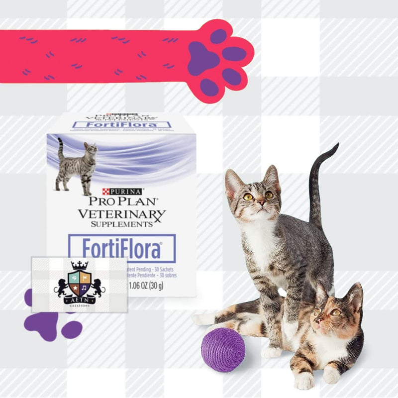 AETN Creations Purina FortiFlora Powder Supplement Bundle of Two Boxes x30 Sachets and AETN Creations Cat Treat, Probiotic Supplement for the Dietary Management of Cat with Diarrhoea