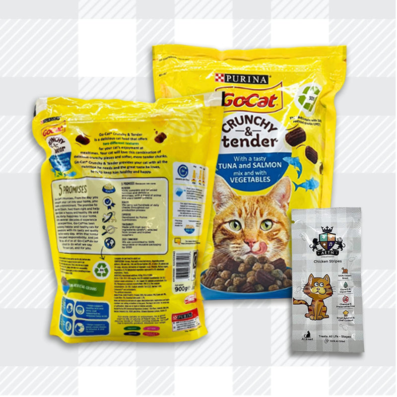 Go Cat Crunchy and Tender Mixed Pack 2x900g Chicken and Tuna plus AETN Chicken Cat Treat Delicious and Nutritious