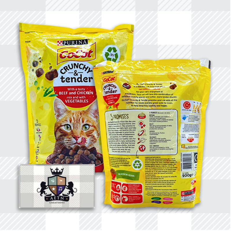 Go Cat Crunchy and Tender Mixed Pack 2x900g Chicken and Tuna plus AETN Chicken Cat Treat Delicious and Nutritious