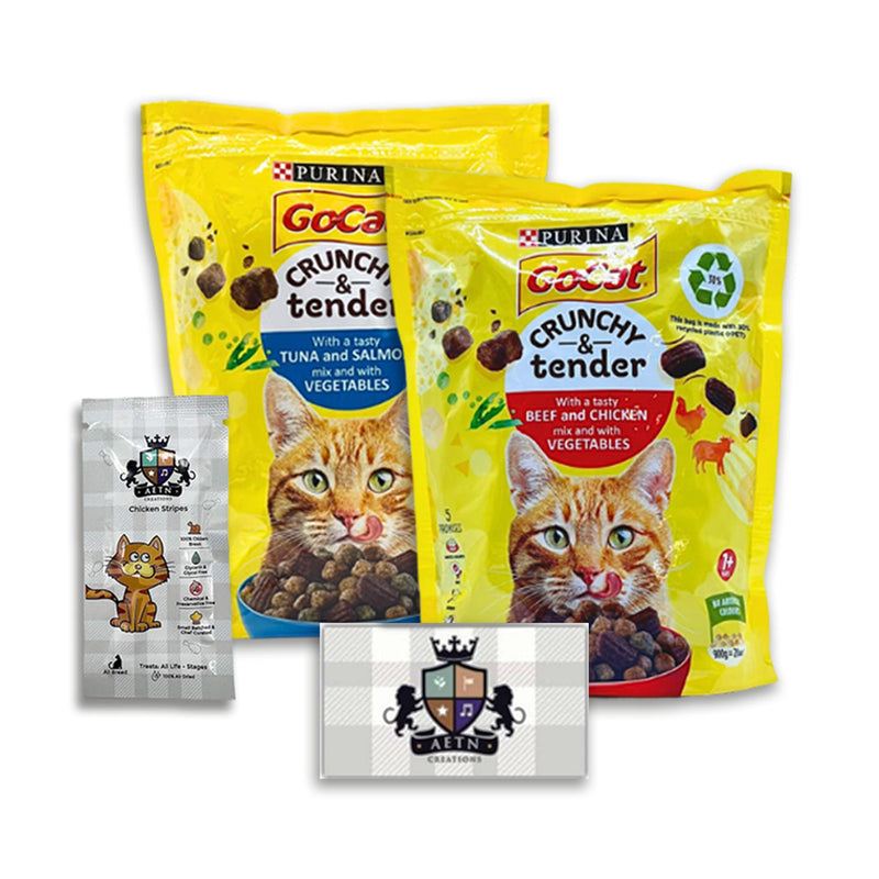 Go Cat Crunchy and Tender Mixed Pack 2x900g Chicken and Tuna plus AETN Chicken Cat Treat Delicious and Nutritious