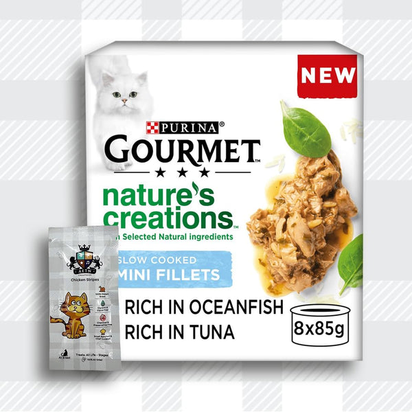 AETN Creations Gourmet Nature's Creations Purina 2x8x85g Wet Mixed Cat Food Pack- Poultry and Fish with Delicious AETN Treat and Fun Mouse Toy