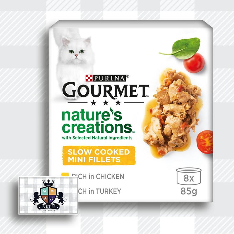 AETN Creations Gourmet Nature's Creations Purina 2x8x85g Wet Mixed Cat Food Pack- Poultry and Fish with Delicious AETN Treat and Fun Mouse Toy