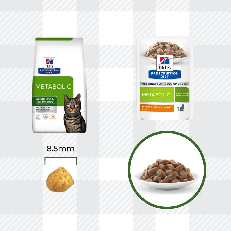 AETN Creations Metabolic Weight Management Bundle for Adults Cat 1.5kg Dry + 2x85g Hill's Wet Pouches Promotes Weight Management with AETN Cat Treat