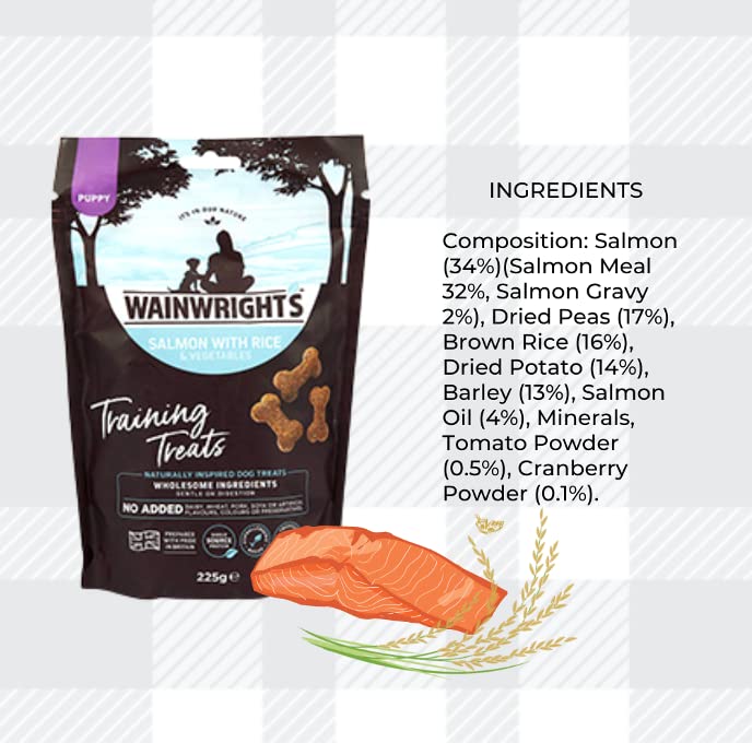 AETN Creations Puppy Training Treat 2x225g Wainright's Turkey and Salmon Hypoallergenic Snack for Puppies with Delicious AETN Jerky Treat