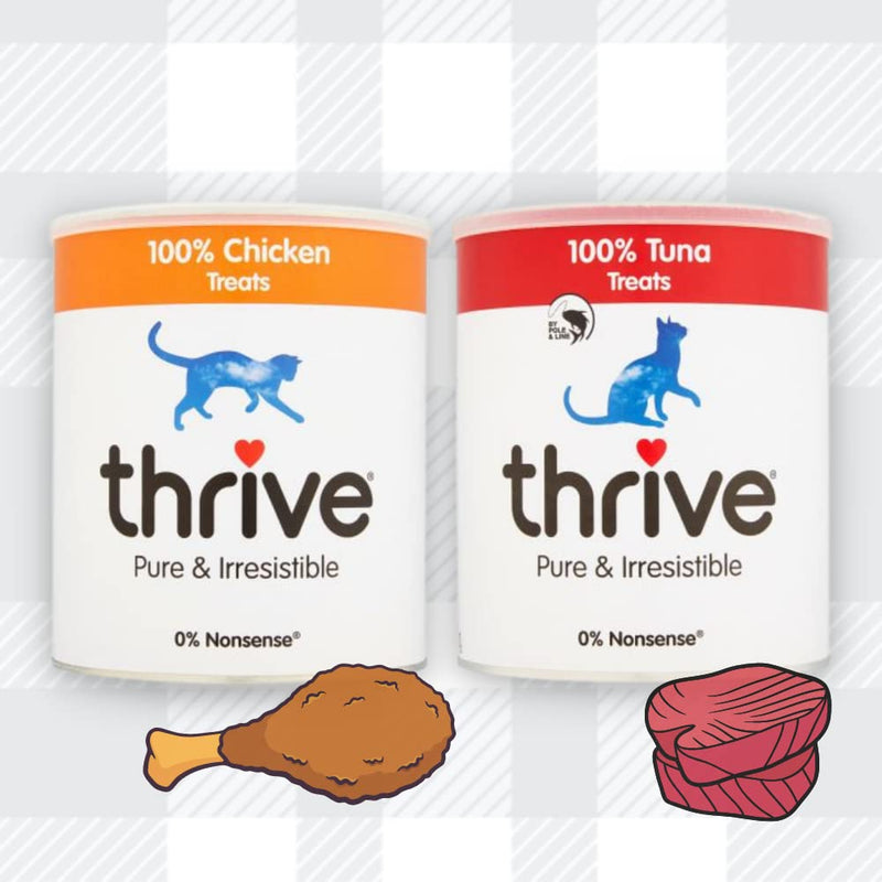 AETN Creations Thrive Maxi Cat Treats 2 Pack of Premium Natural Treats for Happy and Healthy Cats in Chicken and Tuna combined with AETN Cat Treat