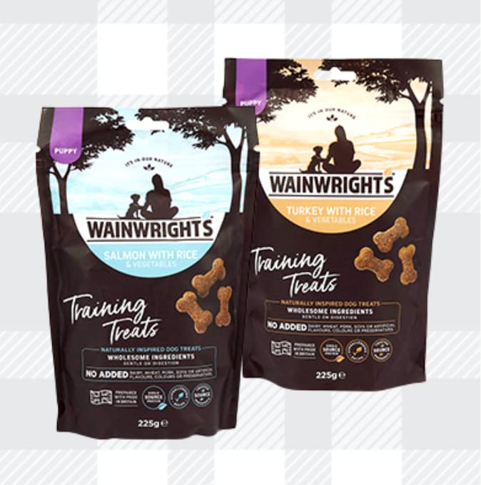 AETN Creations Puppy Training Treat 2x225g Wainright's Turkey and Salmon Hypoallergenic Snack for Puppies with Delicious AETN Jerky Treat