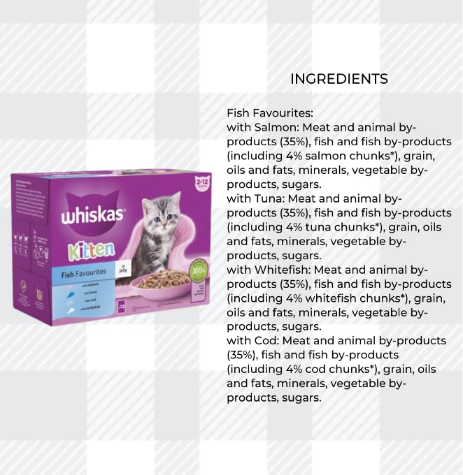 Whiskas Kitten Delightful Mixed Pack 12 Ocean Fish 12 Variety Jelly with AETN Creations Chicken Treat, Milky Bites and Toy Perfect for Growing Kittens