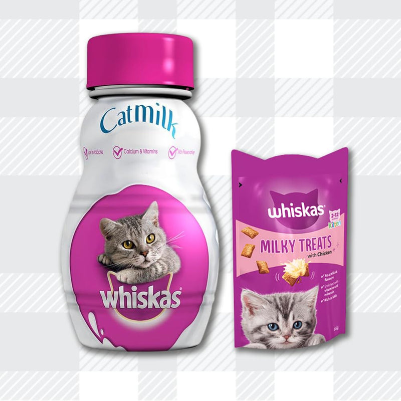 AETN Creations Whiskas Cat Milk Bundle 6x200ml Nutrient-Rich Delight for Optimal Wellbeing and Health Includes Milky Treats, Toy, and AETN Treat, Purrfection!