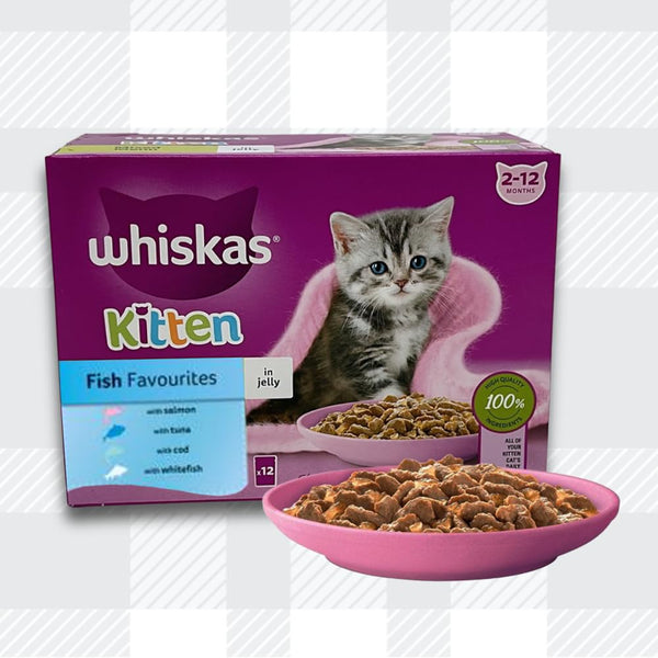 AETN Creations Bundle includes AETN Chicken Cat Treat With Two Packs Whiskas 2-12 Months Kitten Food Pouches Fish Selection in Jelly 12 x 85g