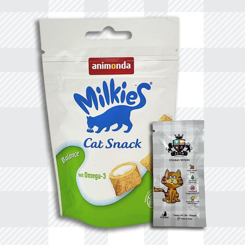 AETN Creations Animonda Milkies Balance Crunch Bag 2x30g Grain-free Adult Cat Snacks with Omega-3 Fatty Acids To Support Mobility with AETN Cat Treat