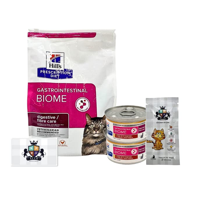 AETN Creations Gastrointestinal Biome Cat Bundle 1.5kg Dry Food + 2x82g Wet Stew Tins with AETN Chicken Treat Supports Digestive Wellness