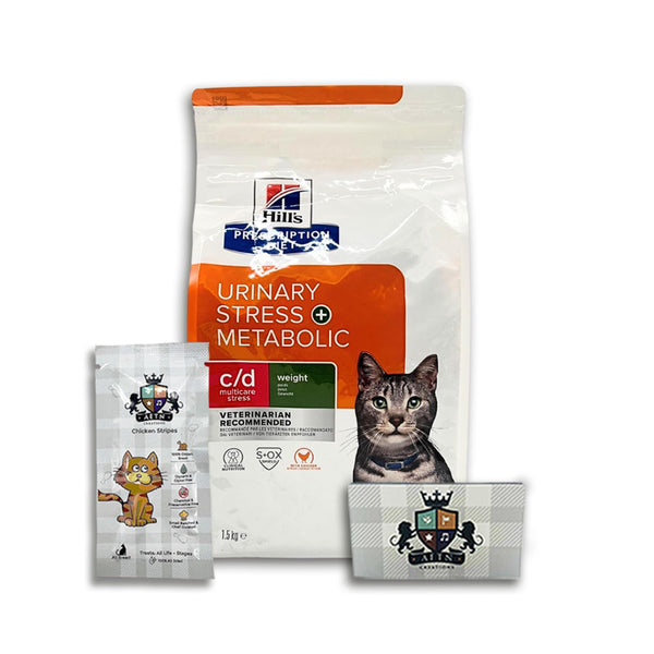 AETN Creations Prescription Diet C/D Urinary Stress Metabolic Cat Bundle Pack 1.5kg Dry Cat Food plus AETN Chicken Cat Treat, Support Urinary Care and Weight Management