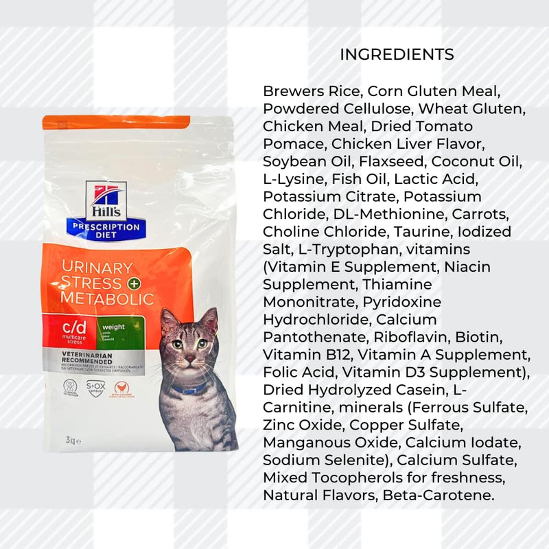 AETN Creations Hill's Prescription Diet C/D Metabolic Urinary Stress Cat Pack 3kg Dry Food plus AETN Cat Treat, Support Urinary Care and Weight Management