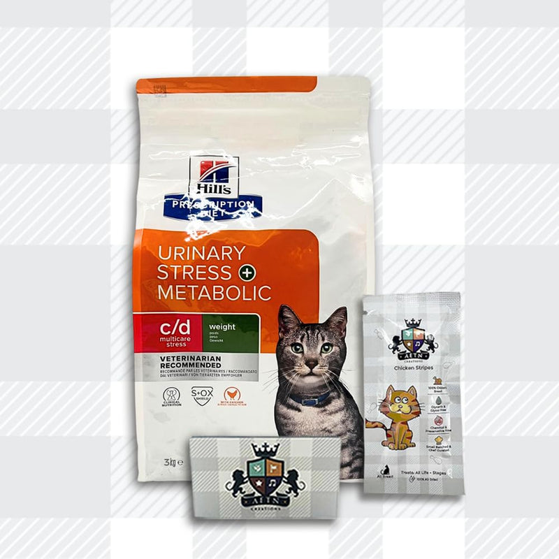 AETN Creations Hill's Prescription Diet C/D Metabolic Urinary Stress Cat Pack 3kg Dry Food plus AETN Cat Treat, Support Urinary Care and Weight Management