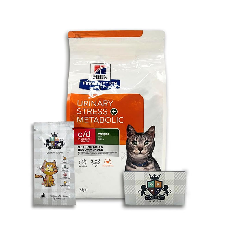 AETN Creations Hill's Prescription Diet C/D Metabolic Urinary Stress Cat Pack 3kg Dry Food plus AETN Cat Treat, Support Urinary Care and Weight Management