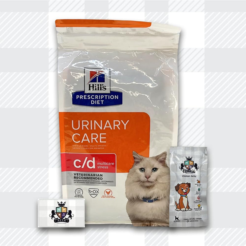 AETN Creations Prescription Diet Feline C/D Stress Urinary Cat Bundle - 1.5kg Dry Food in Chicken plus AETN Treat for Optimal Urinary Tract Health