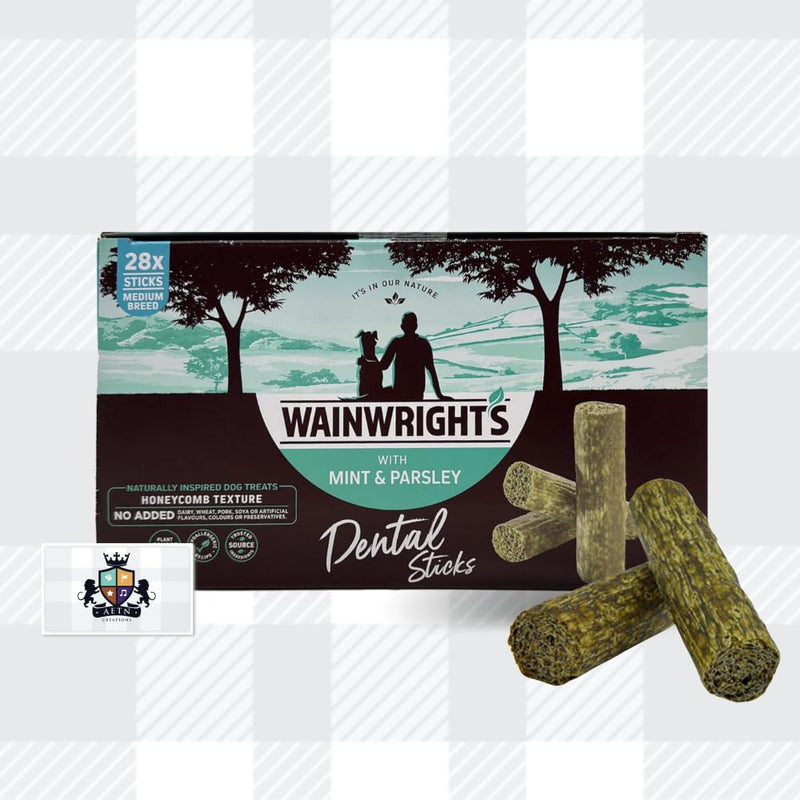 AETN Creations Wainwright's Medium Breed Dog Dental Sticks - 28 Pack of Mint and Parsley and AETN Creations Jerky Treat, Boost and Nourish Dental Health