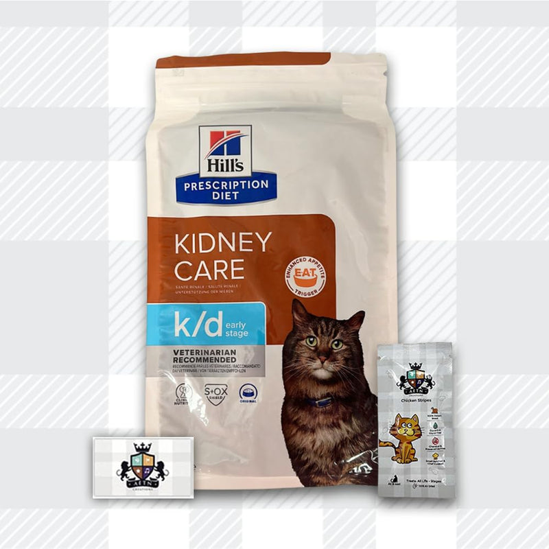 AETN Creations Prescription Diet K/D Early Stage Kidney Care 1.5kg Dry Cat Food plus AETN Chicken Treat, Early Support of Vital Kidney Function