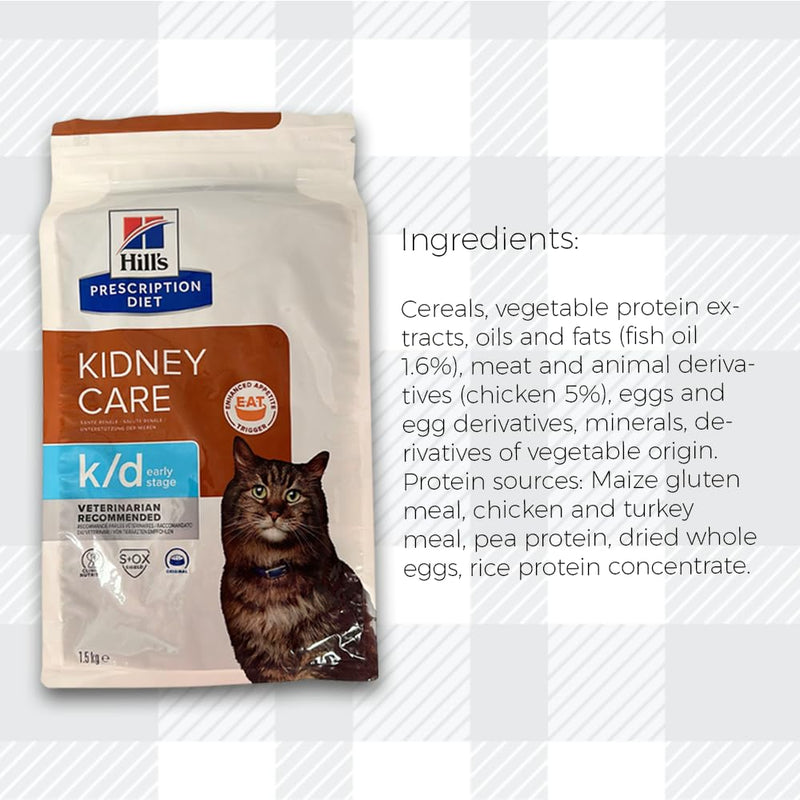 AETN Creations Prescription Diet K/D Early Stage Kidney Care 1.5kg Dry Cat Food plus AETN Chicken Treat, Early Support of Vital Kidney Function