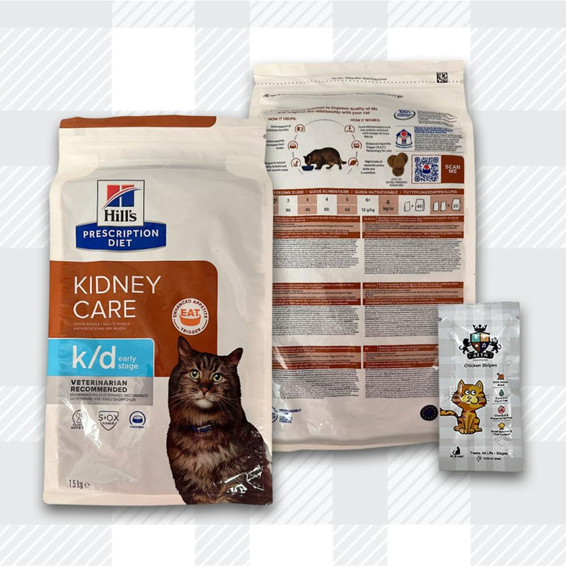 AETN Creations Prescription Diet K/D Early Stage Kidney Care 1.5kg Dry Cat Food plus AETN Chicken Treat, Early Support of Vital Kidney Function