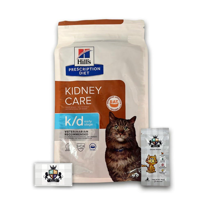 AETN Creations Prescription Diet K/D Early Stage Kidney Care 1.5kg Dry Cat Food plus AETN Chicken Treat, Early Support of Vital Kidney Function