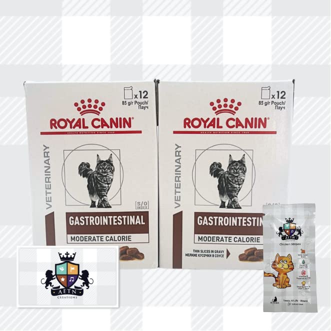 AETN Creations Gastrointestinal Moderate Calorie Wet Cat Food 24x85g plus AETN Chicken Treat