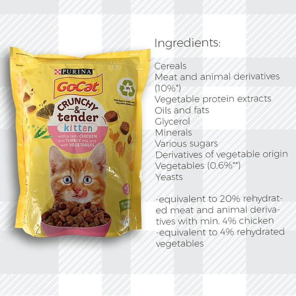 AETN Creations Purina Go-Cat Crunchy and Tender Kitten Food 2x800g Nutrient-Packed Delight Chicken and Turkey with Vegetables plus Delicious AETN Cat Treat