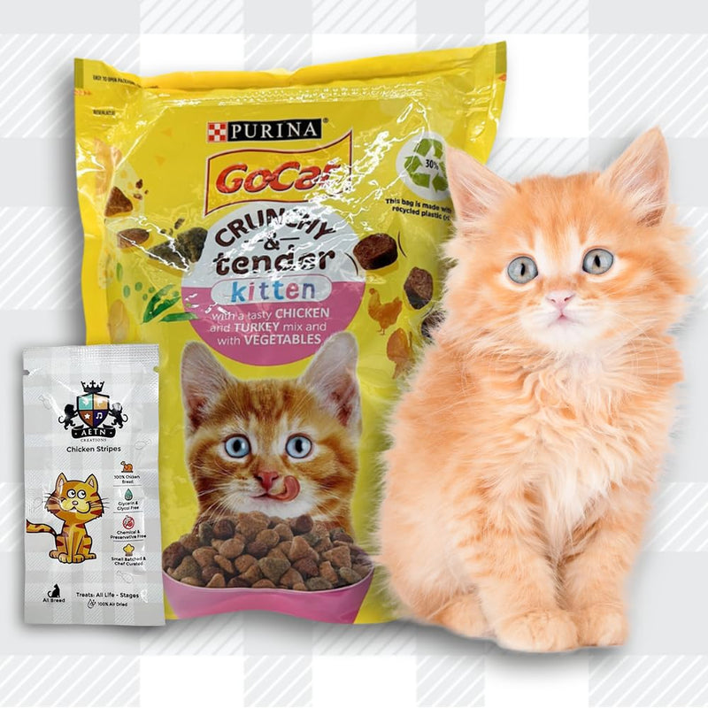 AETN Creations Purina Go-Cat Crunchy and Tender Kitten Food 2x800g Nutrient-Packed Delight Chicken and Turkey with Vegetables plus Delicious AETN Cat Treat